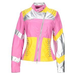Flo & Clo Multicolor Leather Moto Jacket Pinks Size 2